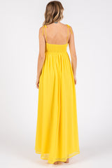 Yellow Chiffon Sleeveless Cutout Front Maxi Dress