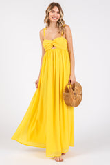 Yellow Chiffon Sleeveless Cutout Front Maternity Maxi Dress