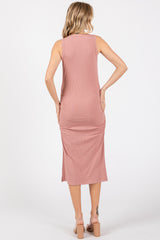 Mauve Sleeveless Ribbed Ruched Dress