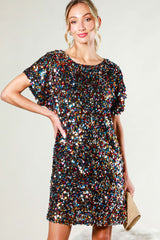 Black Multi Color Sequin Dress