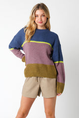 Blue Purple Colorblock Sweater