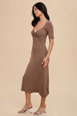 Mocha U Notched Midi Dress