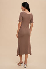 Mocha U Notched Midi Dress