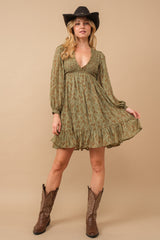 Olive Floral Smocked Long Sleeve Maternity Dress