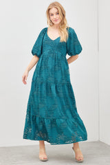 Emerald Floral Striped Tiered Maternity Maxi Dress