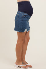 Blue Distressed Maternity Denim Mini Skirt