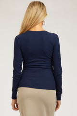 Navy Waffle Knit Basic Long Sleeve Maternity Top