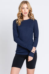 Navy Waffle Knit Basic Long Sleeve Maternity Top