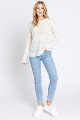 Ivory Striped Open Knit Top