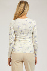 Light Blue Floral Long Sleeve Henley Maternity Top