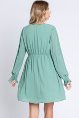 Mint Green V-Neck Long Sleeve Dress