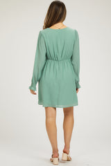 Mint Green V-Neck Long Sleeve Maternity Dress