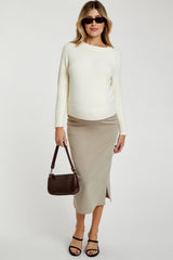 Ivory Soft Knit Long Sleeve Maternity Top