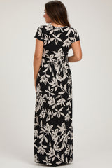 Black Floral V-Neck Maternity Maxi Dress