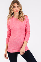 Fuchsia Ribbed Long Sleeve Maternity Top