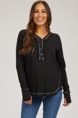 Black Long Sleeve Exposed Seam Maternity Top