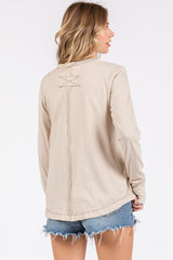 Beige Long Sleeve Exposed Seam Top