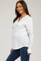 White Long Sleeve Exposed Seam Maternity Top