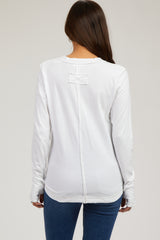 White Long Sleeve Exposed Seam Maternity Top