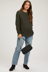 Olive Waffle Knit Round Hem Maternity Sweater