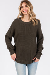 Olive Waffle Knit Round Hem Sweater