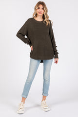 Olive Waffle Knit Round Hem Sweater