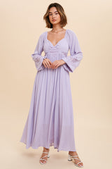 Lavender Lace Accent Long Sleeve Maxi Dress