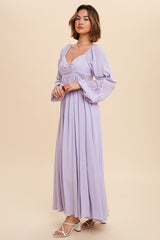 Lavender Lace Accent Long Sleeve Maxi Dress