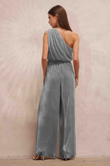 Stone Blue Asymmetric Pleated Jumpsuit