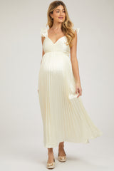 Cream Sleeveless Pleated Maternity Dress