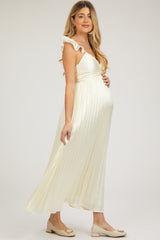 Cream Sleeveless Pleated Maternity Dress