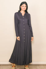 Charcoal Collared Button Down Long Sleeve Maternity Maxi Dress