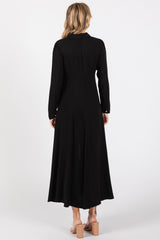 Black Collared Button Down Long Sleeve Maxi Dress