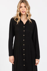 Black Collared Button Down Long Sleeve Maxi Dress