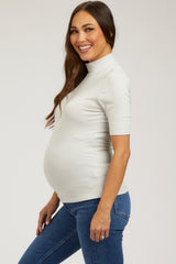 Beige Short Sleeve Turtleneck Maternity Top