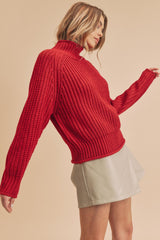 Red Knit Turtle Neck Sweater