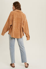 Camel Corduroy Front One Pocket Shacket