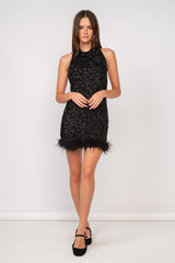 Black Sequin Halter Party Dress