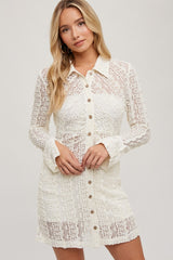 Ivory Lace Button Down Shirt Dress