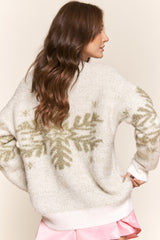 White Shiny Snowflake Fuzzy Sweater