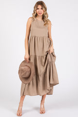 Mocha Sleeveless Tiered Maternity Maxi Dress