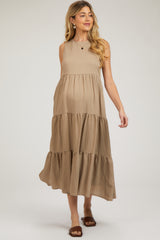 Mocha Sleeveless Tiered Maternity Maxi Dress