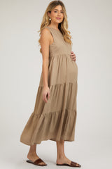 Mocha Sleeveless Tiered Maternity Maxi Dress