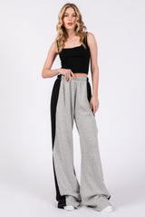 Heather Grey Contrast Side Wide Leg Fleece Lounge Pants