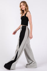 Heather Grey Contrast Side Wide Leg Fleece Lounge Pants