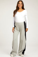 Heather Grey Contrast Side Wide Leg Fleece Maternity Lounge Pants