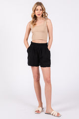 Black Raw Edge Sweat Shorts