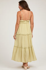 Light Olive Striped Ruffle Tiered Maternity Maxi Dress