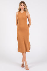 Camel Sleeveless Racerback Bodycon Dress