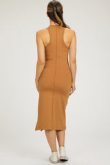 Camel Sleeveless Racerback Bodycon Maternity Dress